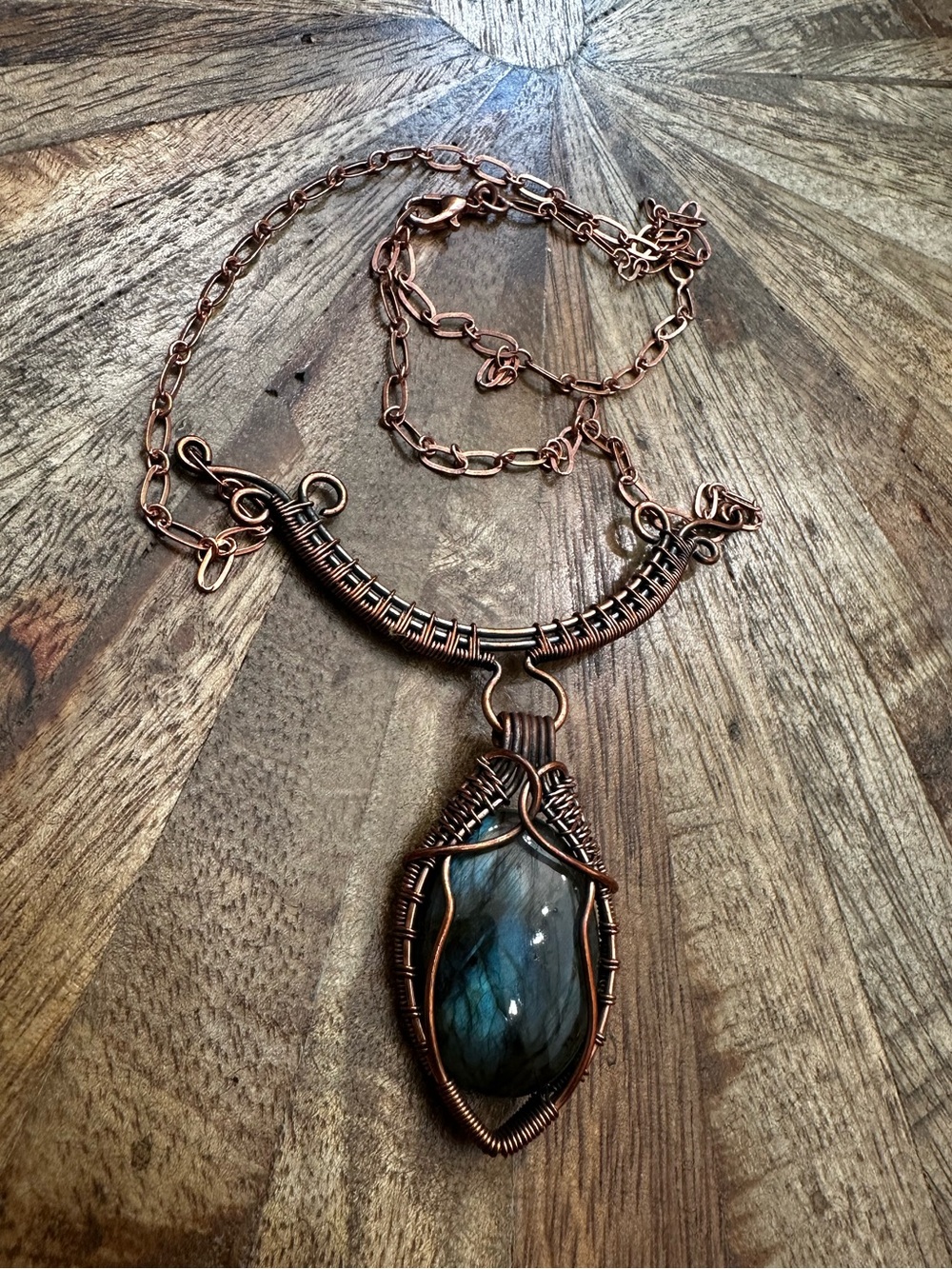 Copper Tone Wrapped Labradorite Necklace